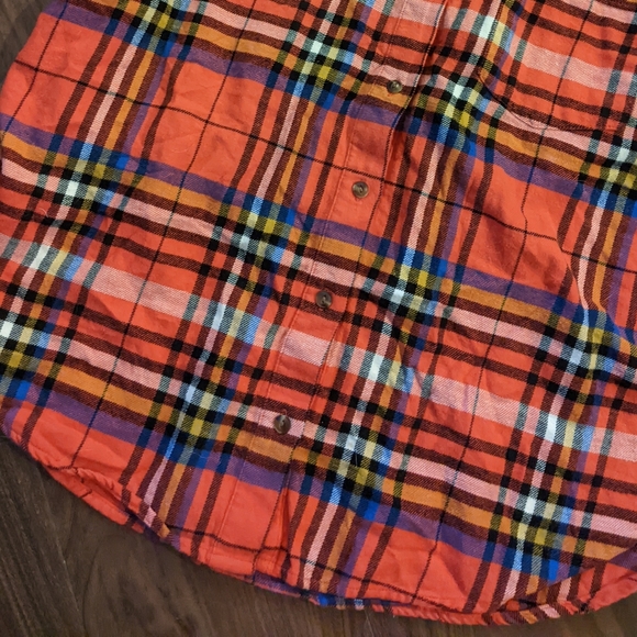 GAP - Button-Up Flannel Big Shirt 439301: Orange Tartan Plaid Red: Medium Petite - Picture 8 of 15